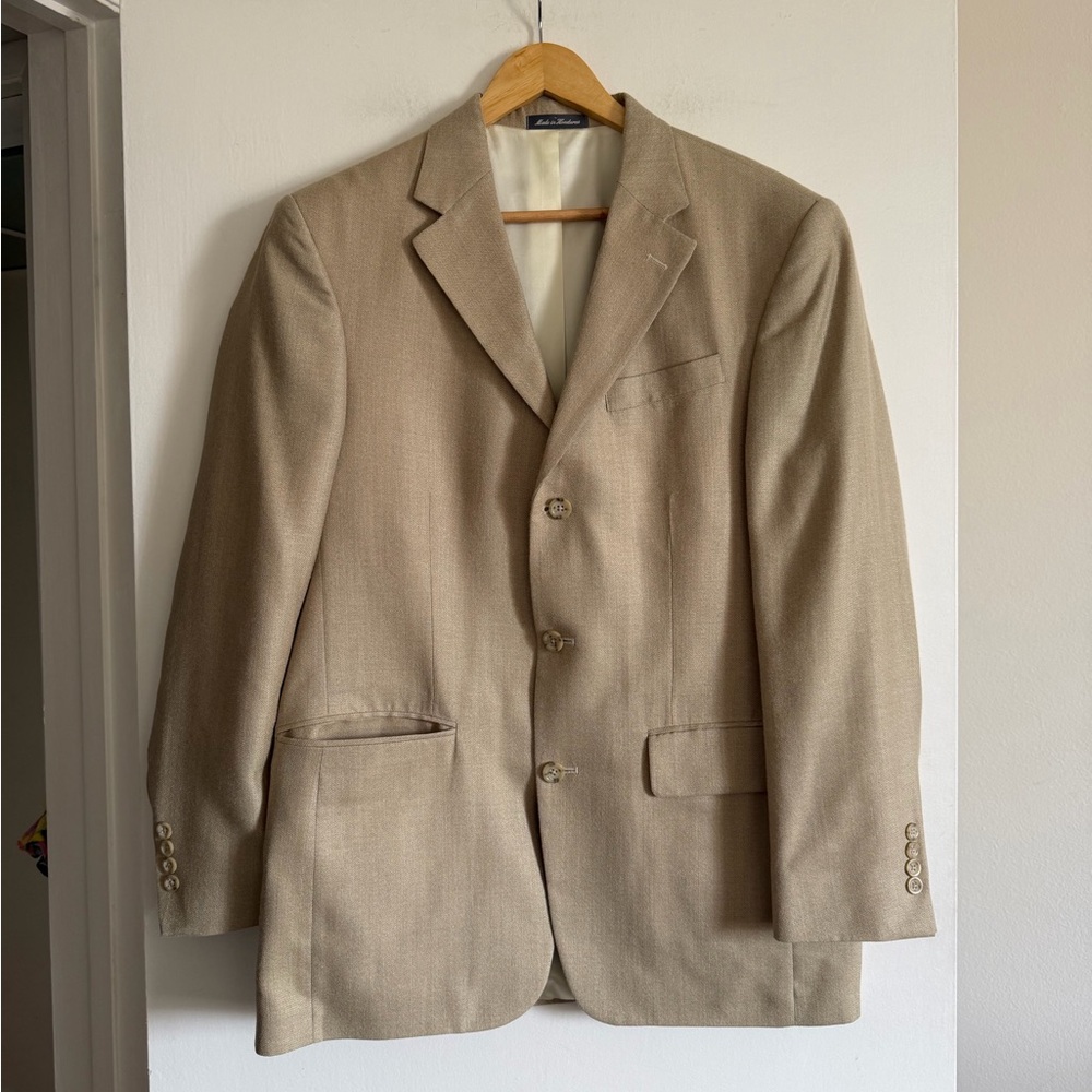 Oscar De La Renta Vintage Tan Silk Wool Sport Coat size 40R - Picture 2 of 11